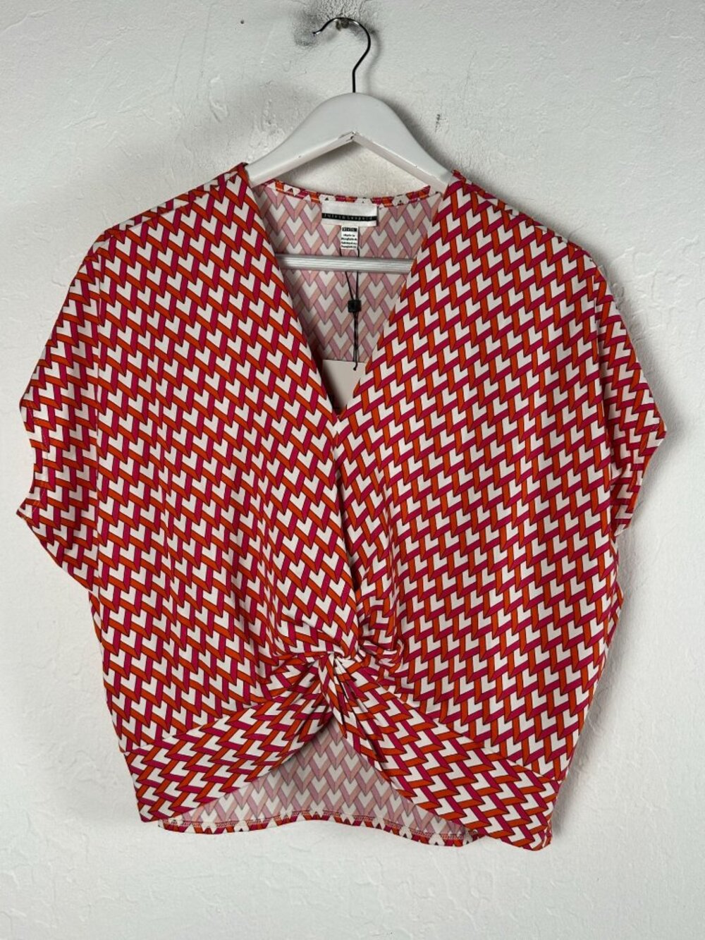 Jules & Leopold Womens Red Pink Geometric Knot Front Crop Blouse Top XL New
